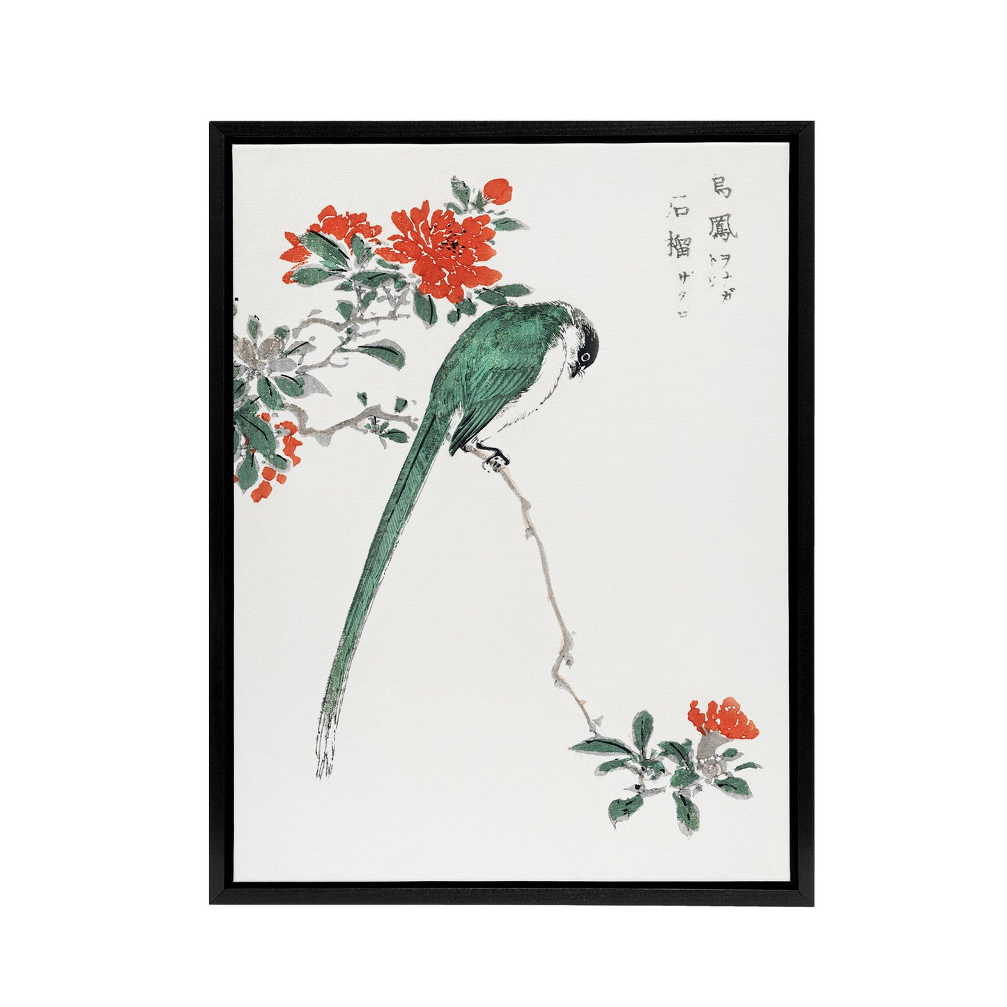 Long Tailed Tit and Pomegranate Tree Framed Canvas Wall Art Print Kashu