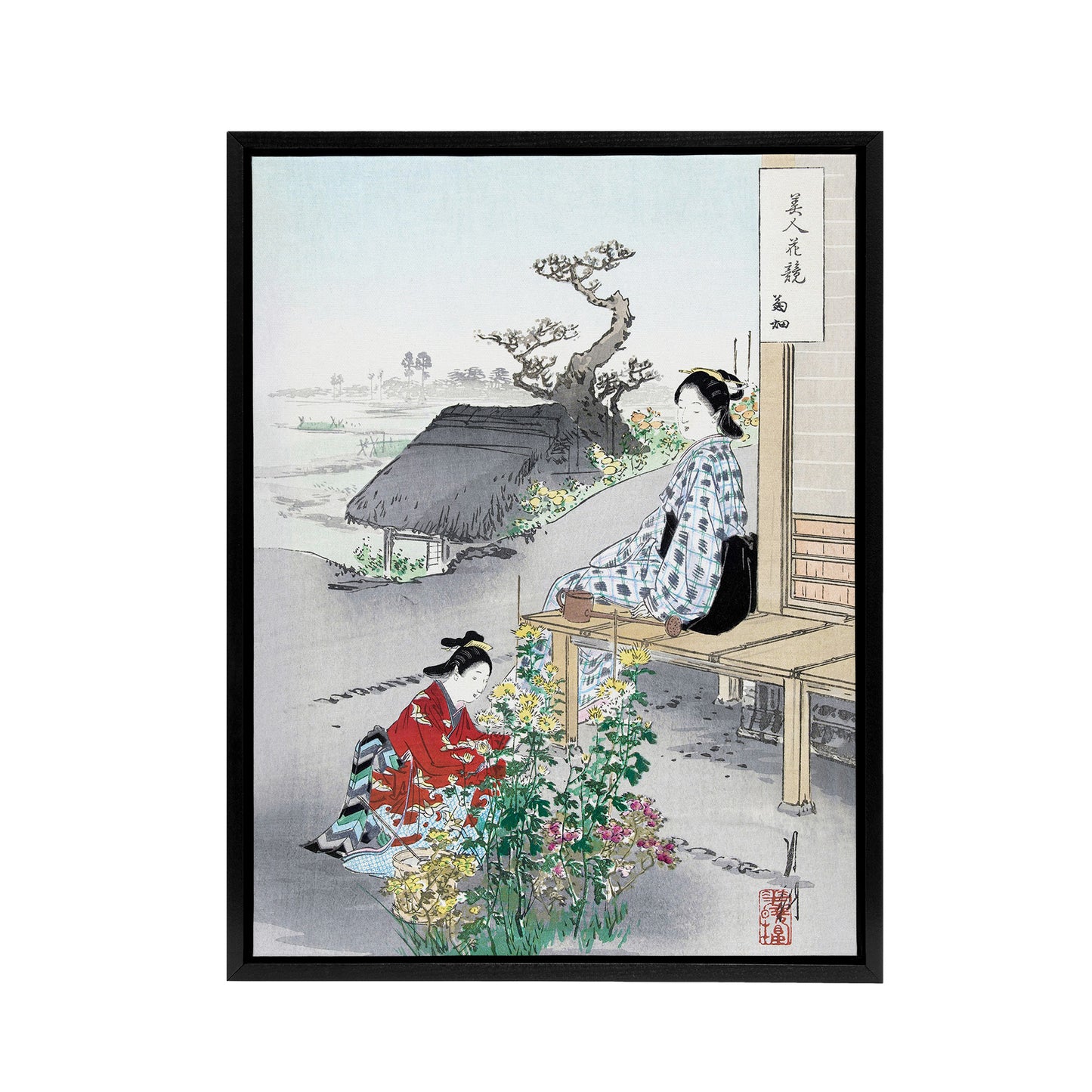 Caring For The Chrysanthemums Framed Canvas Wall Art Print Ogata Gekko