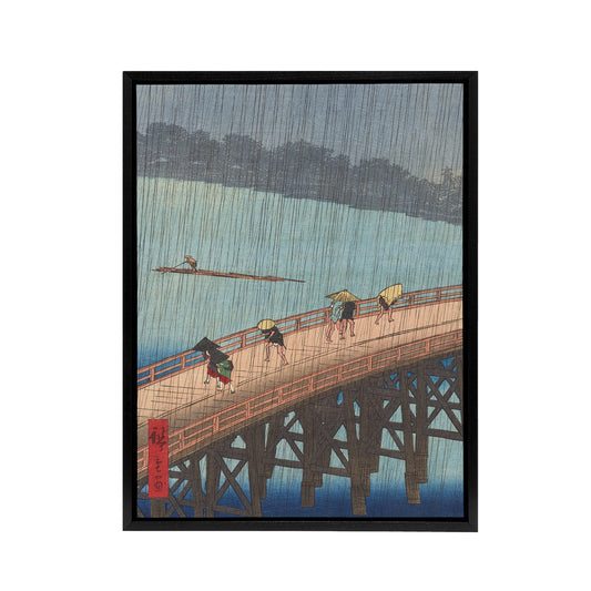Evening Shower Ohashi Bridge Framed Canvas Wall Art Print Hiroshige