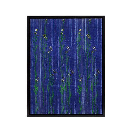 Vintage Japanese Blue Floral Pattern Framed Canvas Wall Art Print Korin