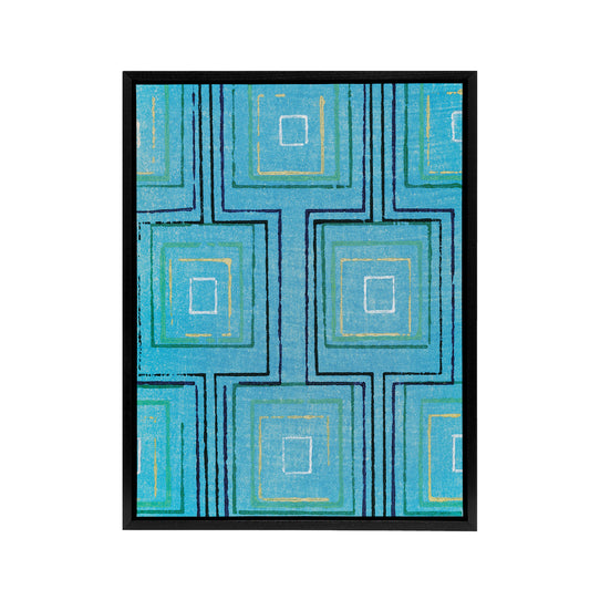 Squares Geometric Blue Pattern Framed Canvas Wall Art Print Furuya Korin