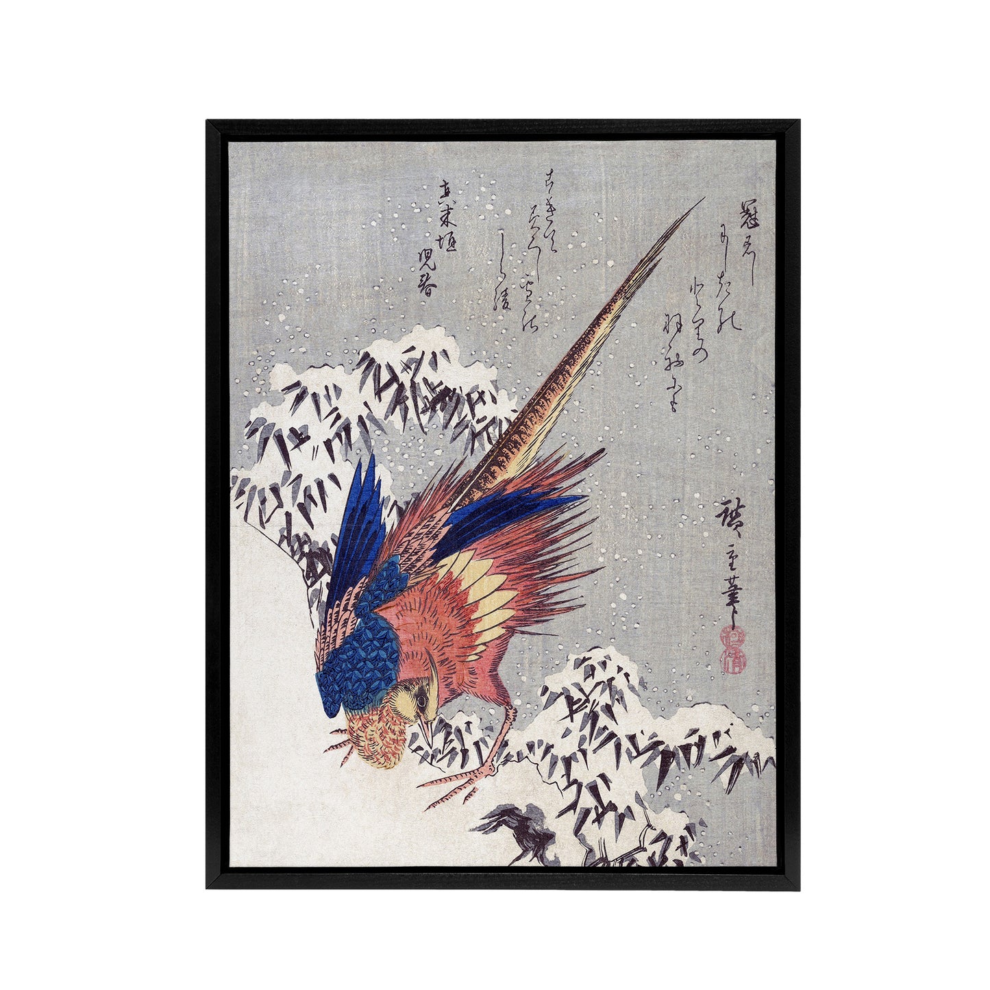Japanese Pheasant In Snow Framed Canvas Wall Art Print Utagawa Hiroshige