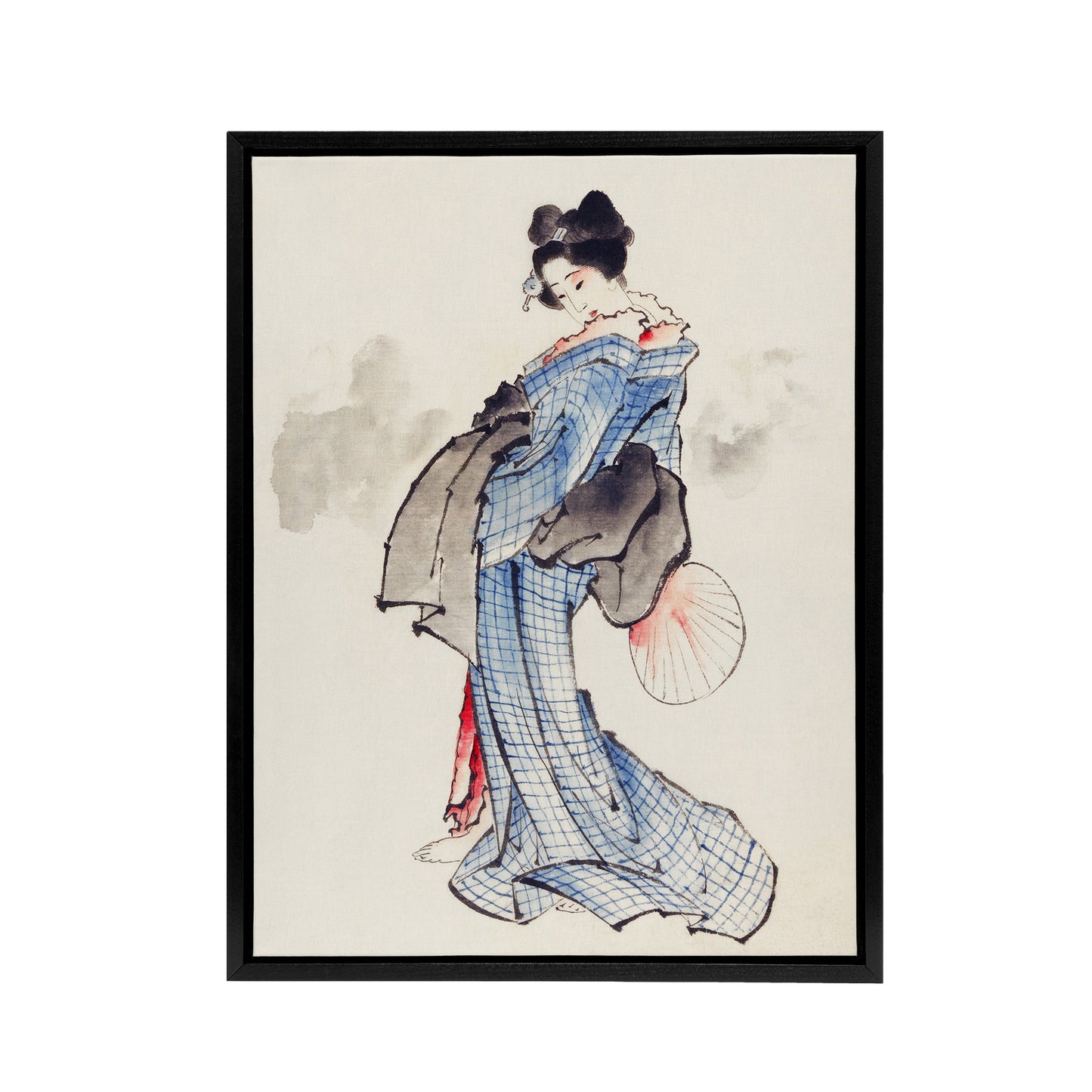 Vintage Japanese Geisha Portrait Framed Canvas Wall Art Print Hokusai
