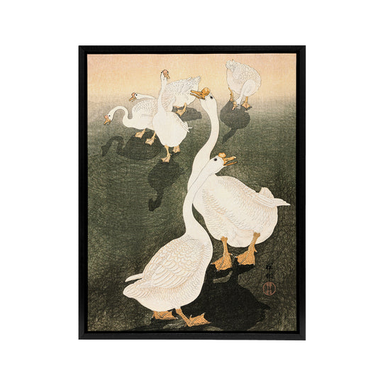 A Flock Of Grazing Geese 1926 Framed Canvas Wall Art Print Ohara Koson