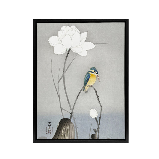 Kingfisher With Lotus Flower Framed Canvas Wall Art Print Ohara Koson