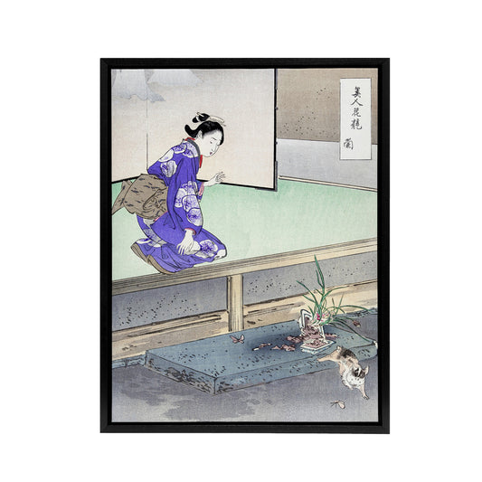 Orchid Broken Plant Pot and Cat Framed Canvas Wall Art Print Ogata Gekko