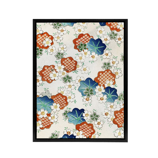 Vintage Floral Flower Pattern Framed Canvas Wall Art Print Bijutsukai