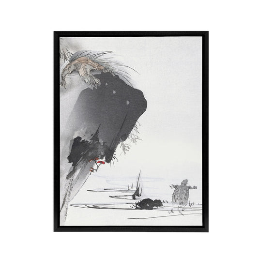Two Turtles 1890 Ink Painting Framed Canvas Wall Art Print Tsukioka