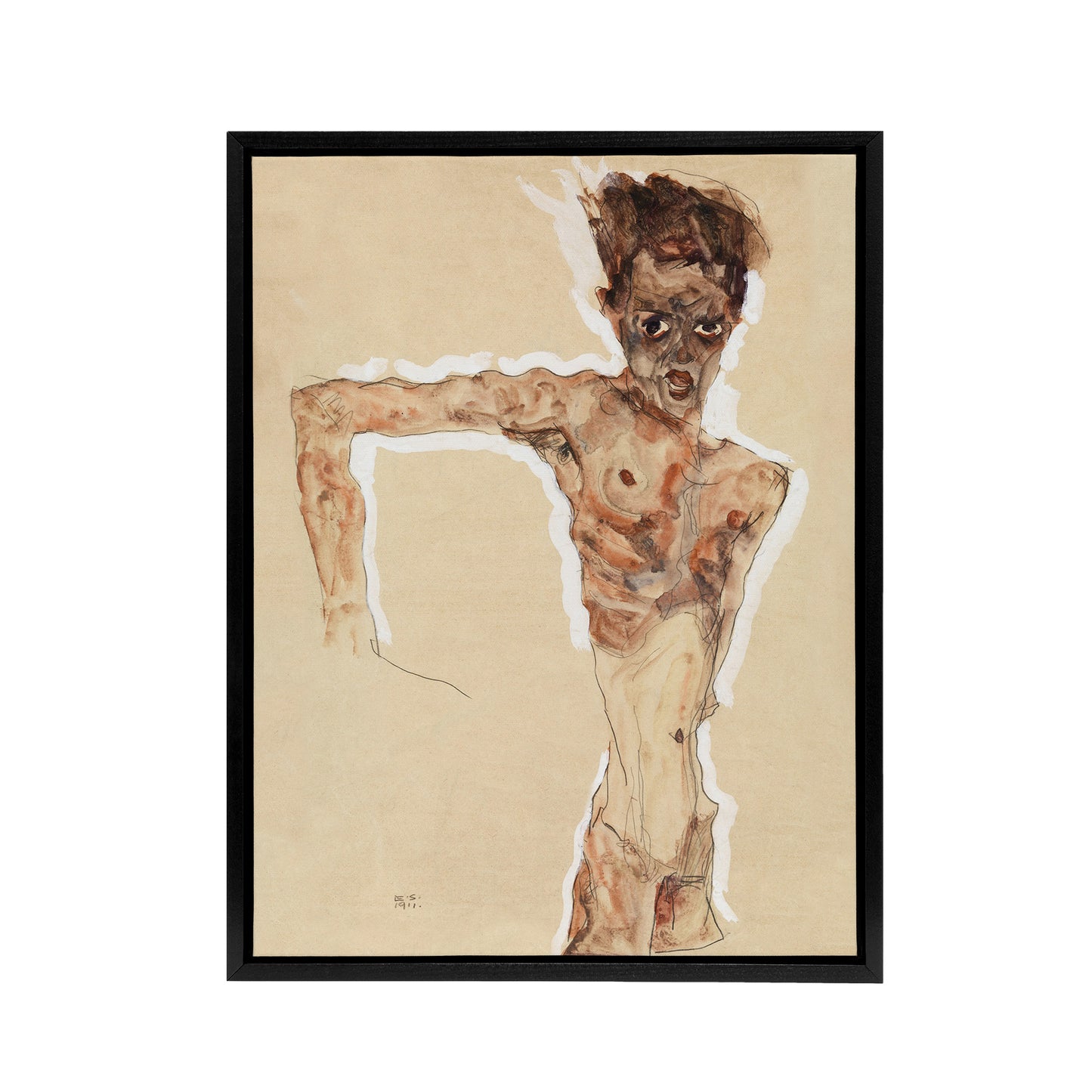 Artist Self Portrait Painting Framed Canvas Wall Art Print Egon Schiele