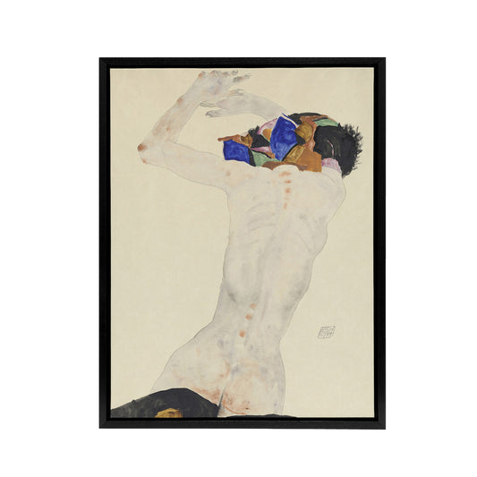 Back Nude With Colourful Cloth Framed Canvas Wall Art Print Egon Schiele