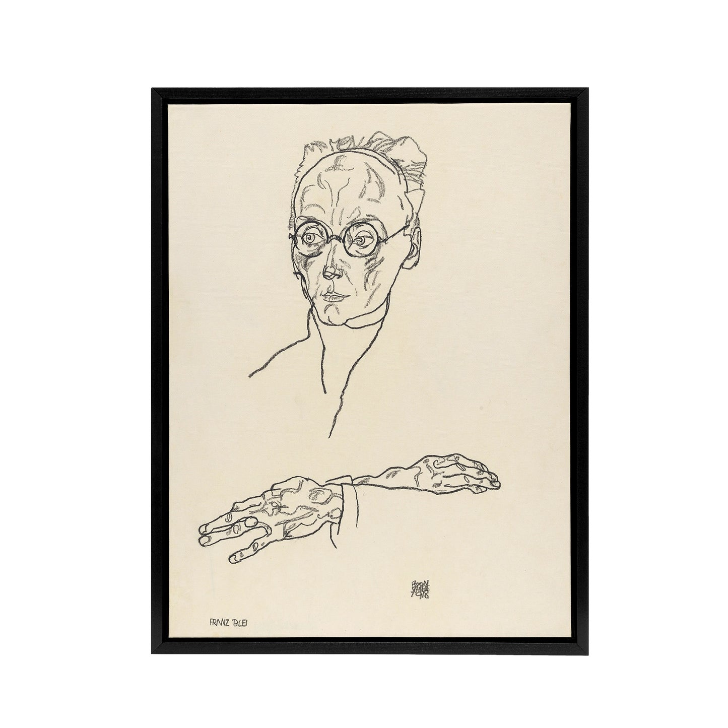 Franz Blei Line Art Portrait Framed Canvas Wall Art Print Egon Schiele