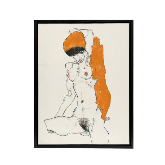 Standing Nude with Orange Drapery Framed Canvas Wall Art Print Schiele