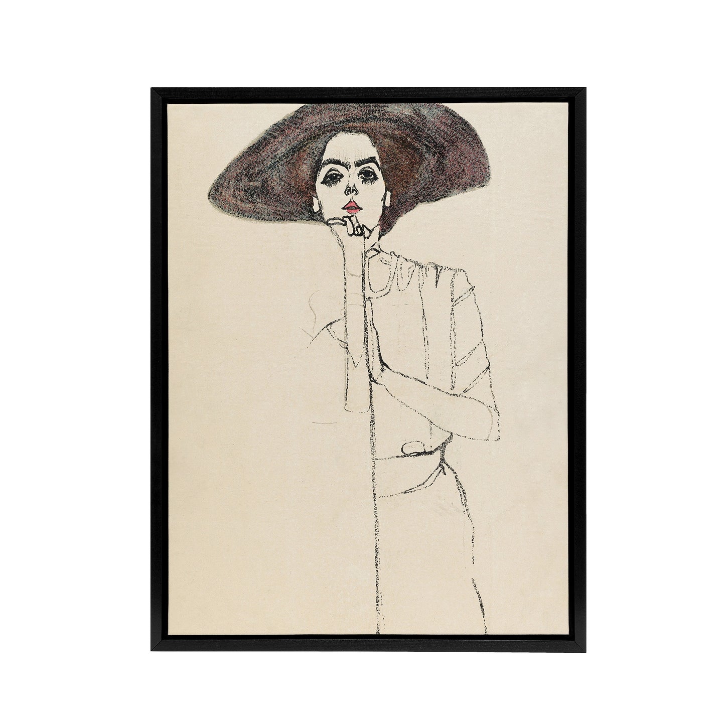 Portrait of a Woman with a Hat Framed Canvas Wall Art Print Egon Schiele