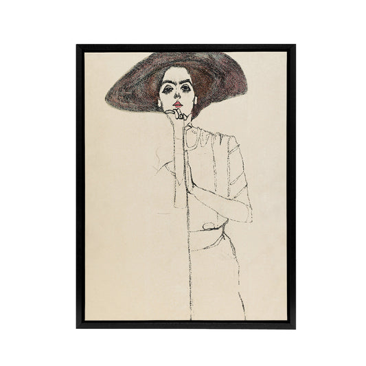 Portrait of a Woman with a Hat Framed Canvas Wall Art Print Egon Schiele