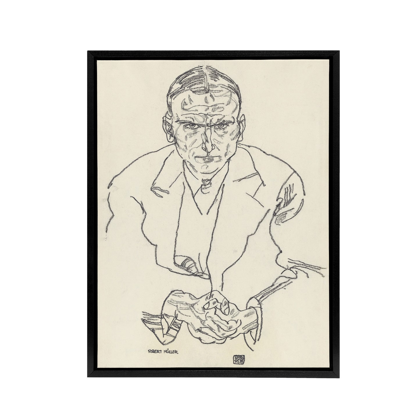Robert Muller Line Art Portrait Framed Canvas Wall Art Print Schiele