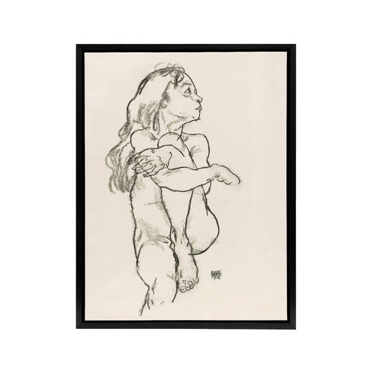 Seated Nude Pencil Drawing Framed Canvas Wall Art Print Egon Schiele