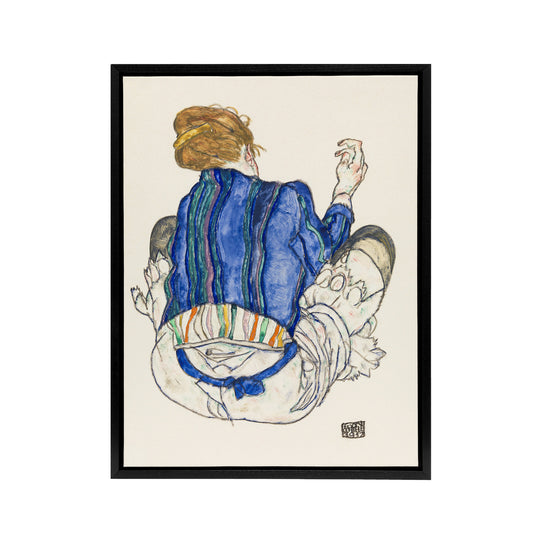 Seated Woman Back View Painting Framed Canvas Wall Art Print Schiele