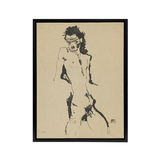 Male Self Portrait Sketch Framed Canvas Wall Art Print Egon Schiele