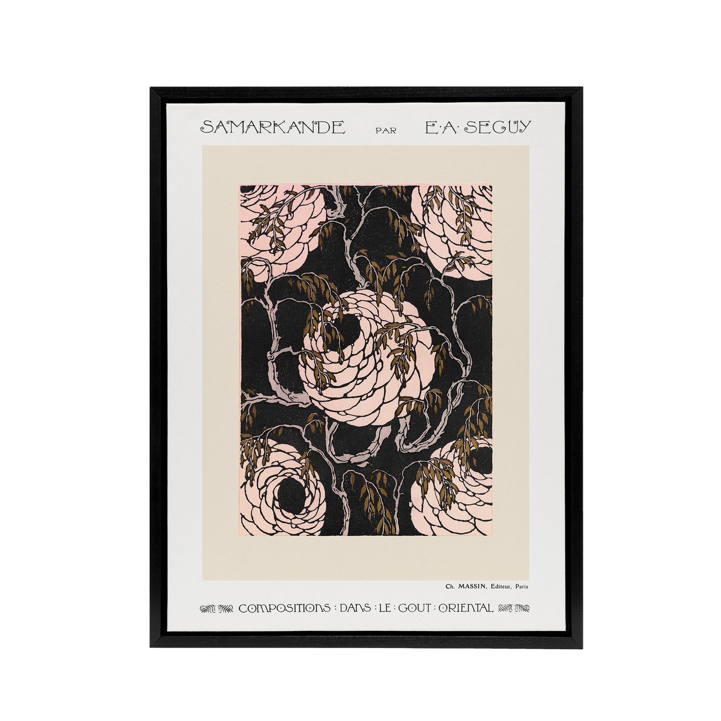 Vintage Art Deco Flower Pattern Framed Canvas Wall Art Print Seguy