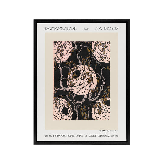 Vintage Art Deco Flower Pattern Framed Canvas Wall Art Print Seguy