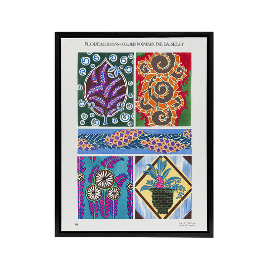 Colourful Vintage Floral Designs Framed Canvas Wall Art Print Seguy