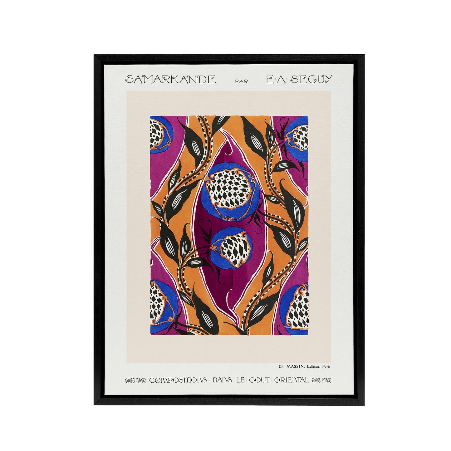 Oriental Style Flower Pattern Framed Canvas Wall Art Print Eugene Seguy