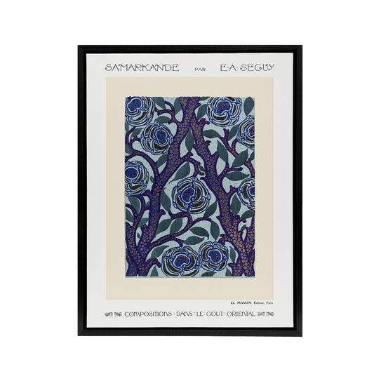 Vintage Rose Bush Flower Pattern Framed Canvas Wall Art Print Seguy