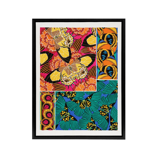 Vintage Vibrant Butterflies Pattern Framed Canvas Wall Art Print Seguy