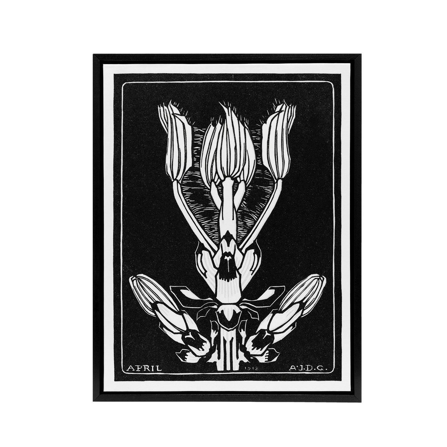 April Flower Vintage Black White Framed Canvas Wall Art Print de Graag