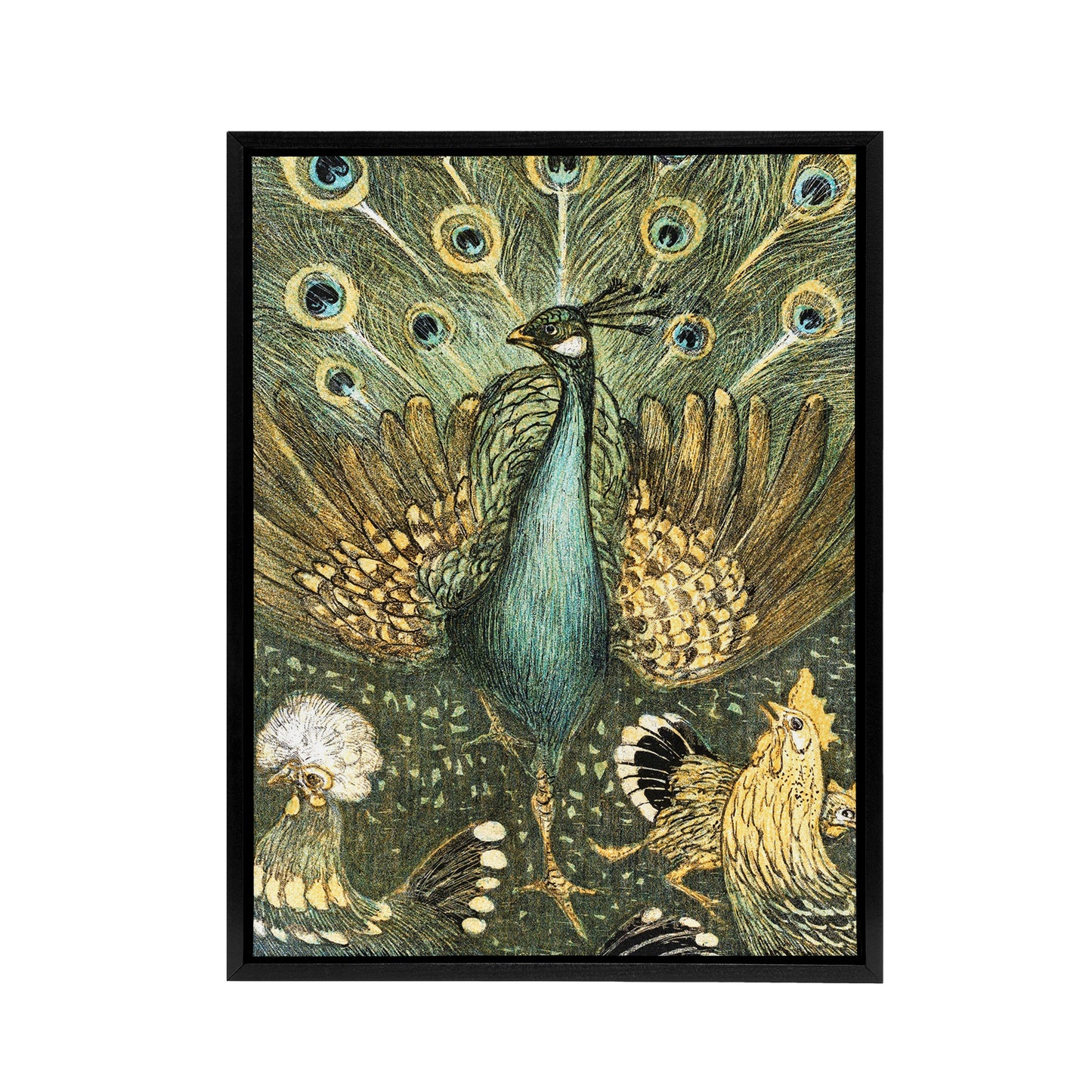 Peacock with Hens Painting Framed Canvas Wall Art Print van Hoytema