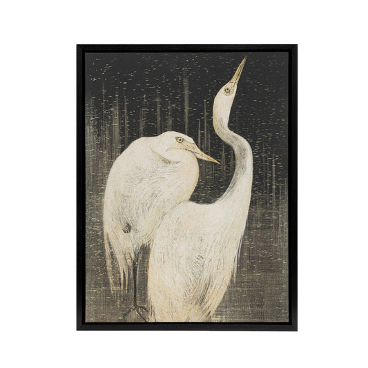 Two Egrets in the Snow Framed Canvas Wall Art Print van Hoytema