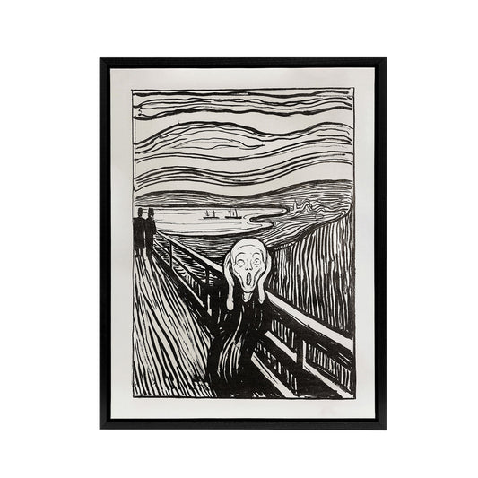 The Scream 1895 Black and White Munch Vintage Framed Canvas Wall Art