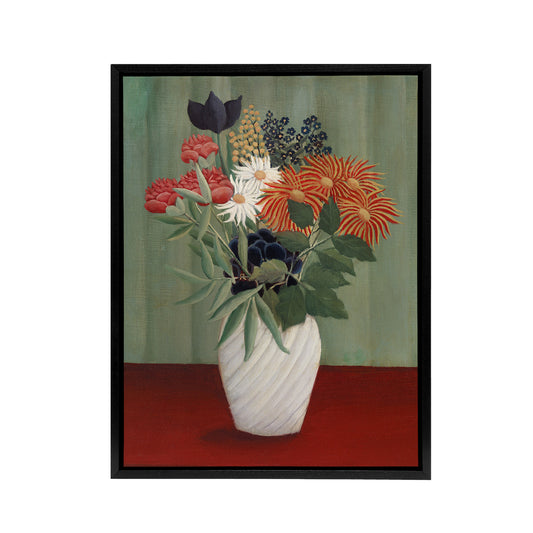 Flower Bouquet China Asters Rousseau Vintage Black Framed Canvas Wall Art