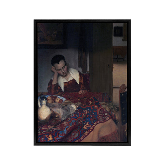 A Maid Asleep Portrait Painting Vermeer Vintage Framed Canvas Wall Art