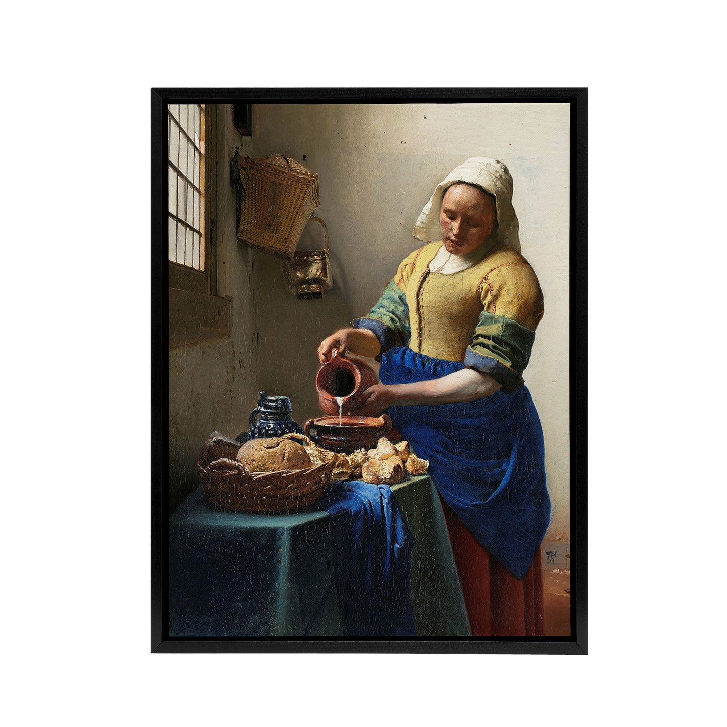 The Milkmaid Portrait Vermeer Vintage Black Framed Canvas Wall Art