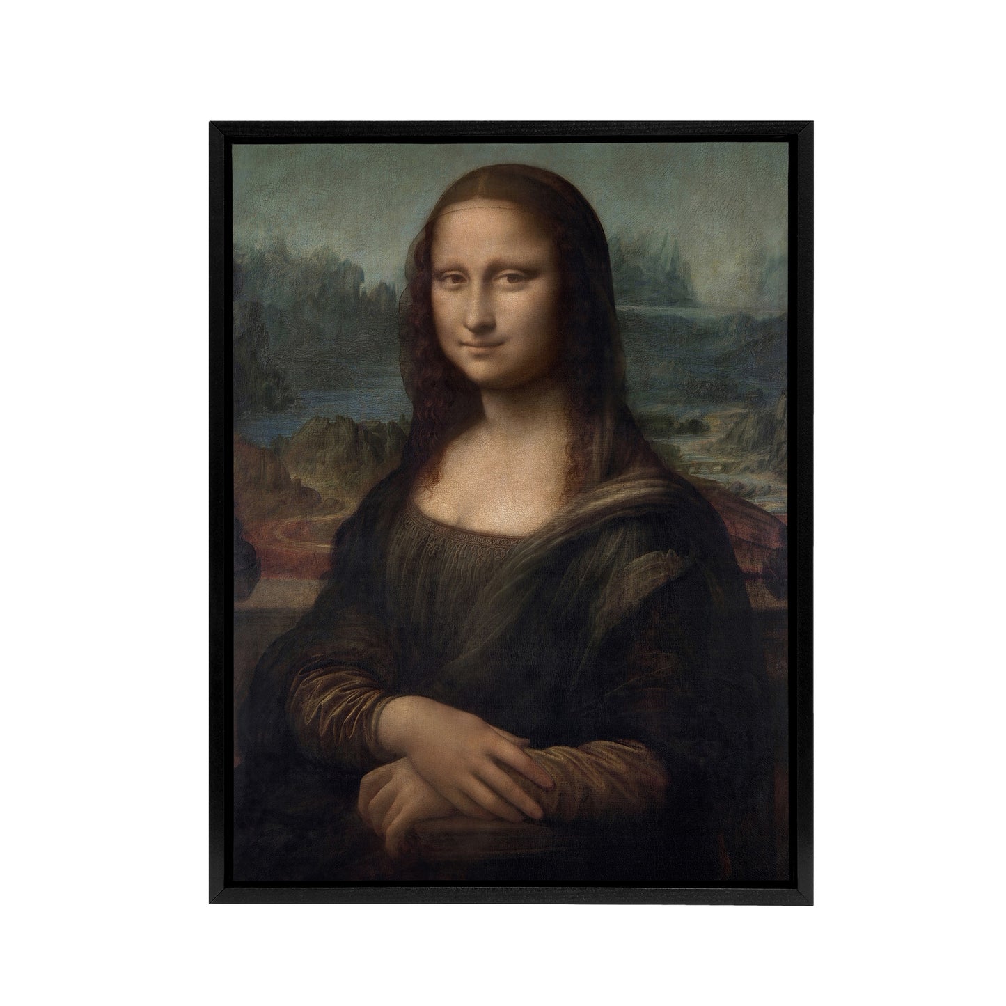 Portrait of Mona Lisa del Giocondo da Vinci Black Framed Canvas Wall Art