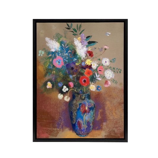 Bouquet of Flowers in a Vase Redon Vintage Black Framed Canvas Wall Art