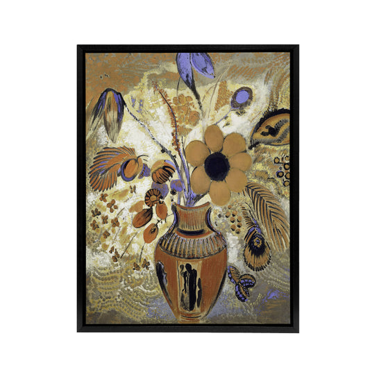 Etruscan Vase with Flowers Redon Vintage Black Framed Canvas Wall Art
