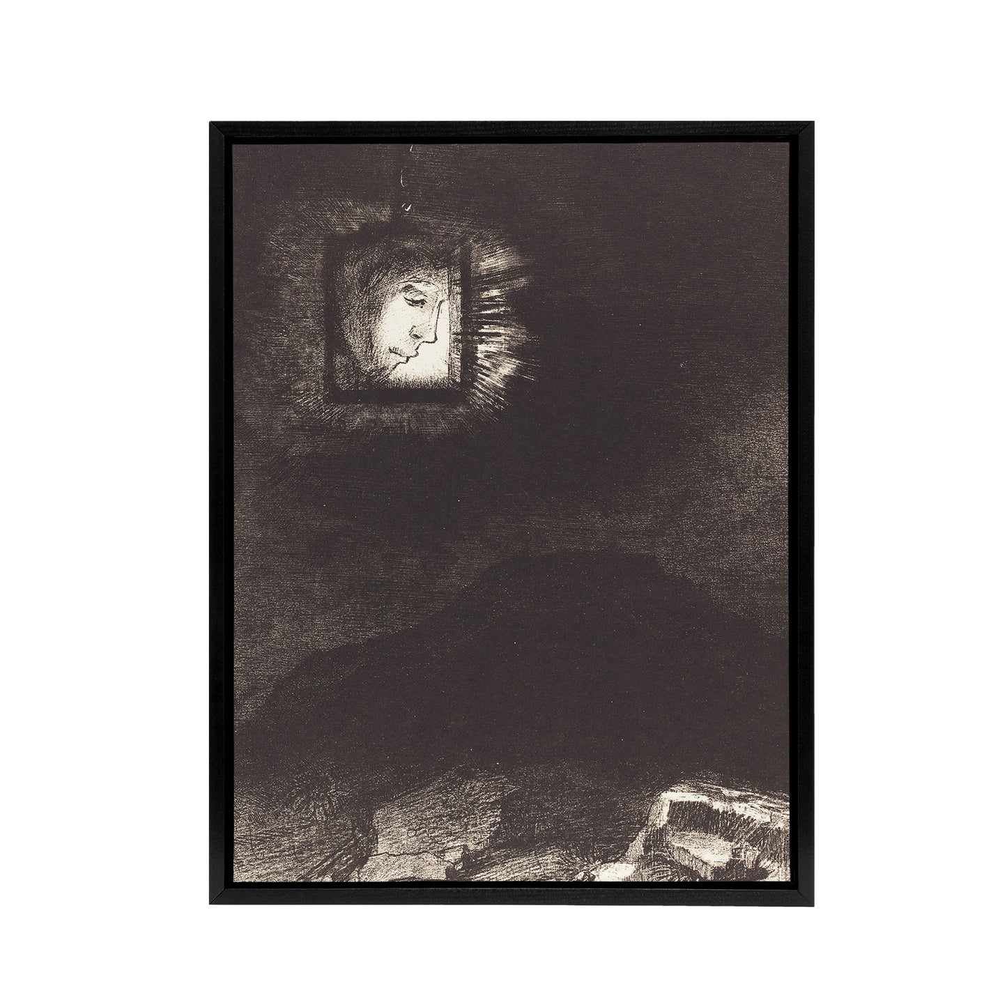 Glimmering Head Suspended Redon Vintage Black Framed Canvas Wall Art