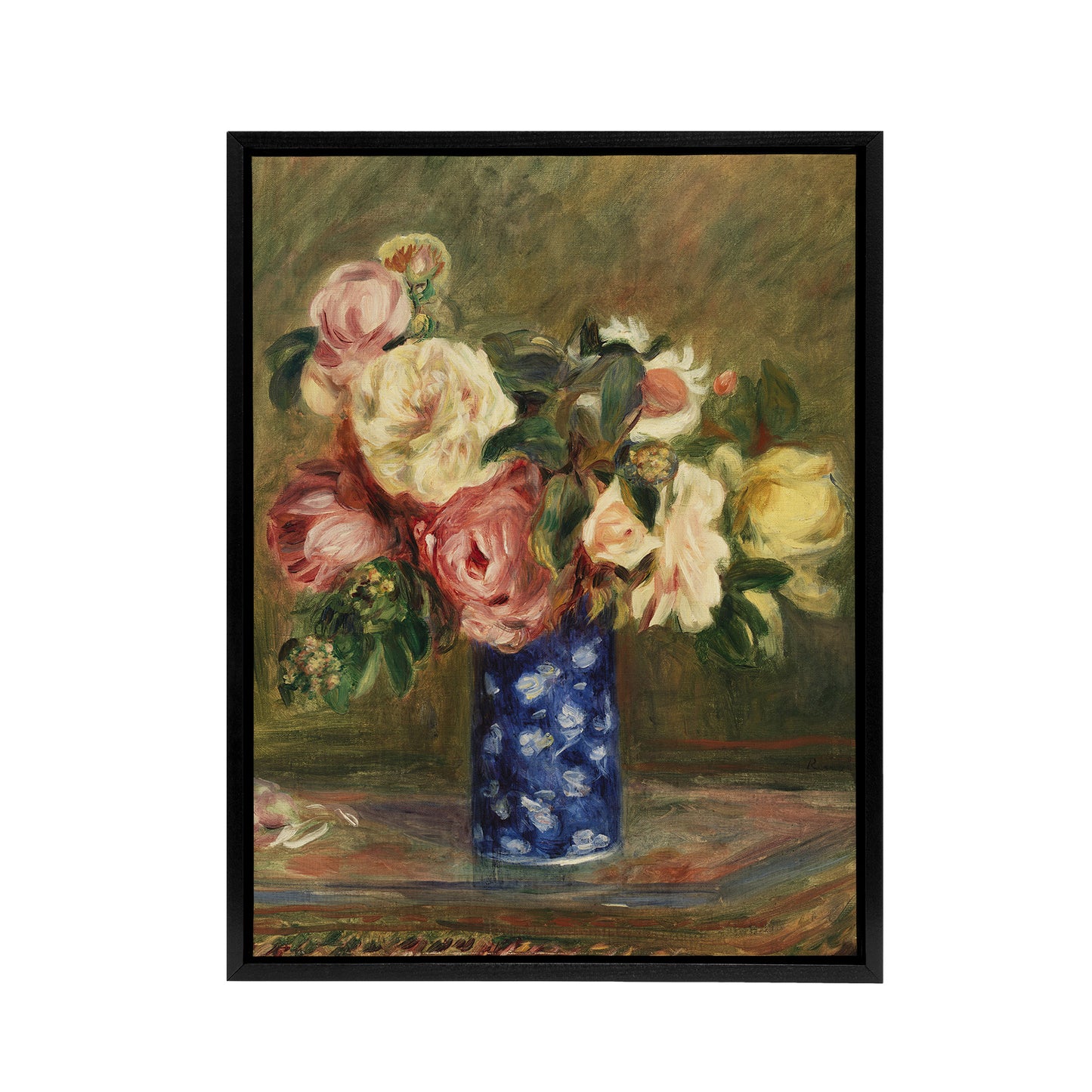 Bouquet of Roses Renoir Vintage Black Framed Canvas Wall Art
