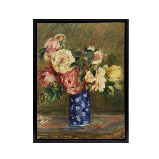 Bouquet of Roses Renoir Vintage Black Framed Canvas Wall Art