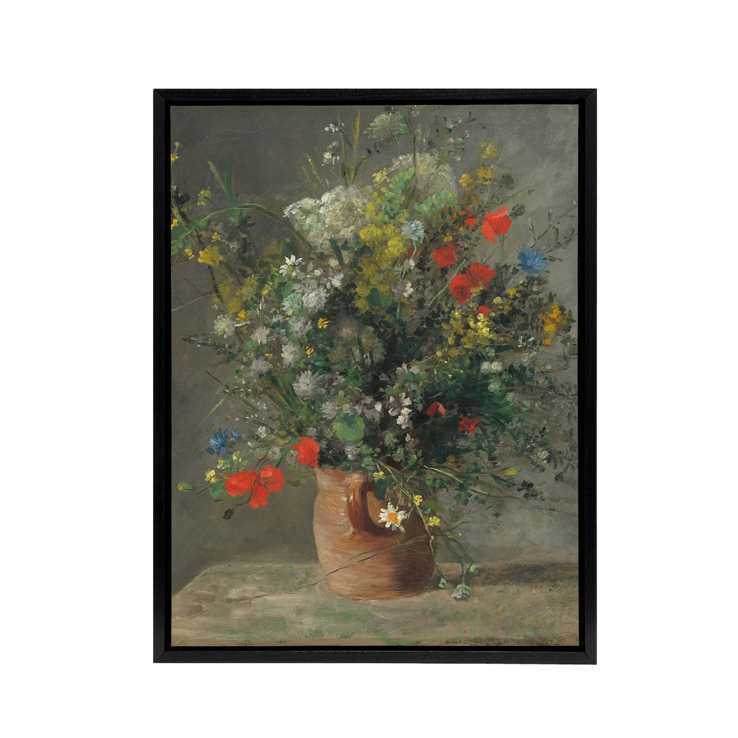 Wildflowers in a Vase Renoir Vintage Black Framed Canvas Wall Art