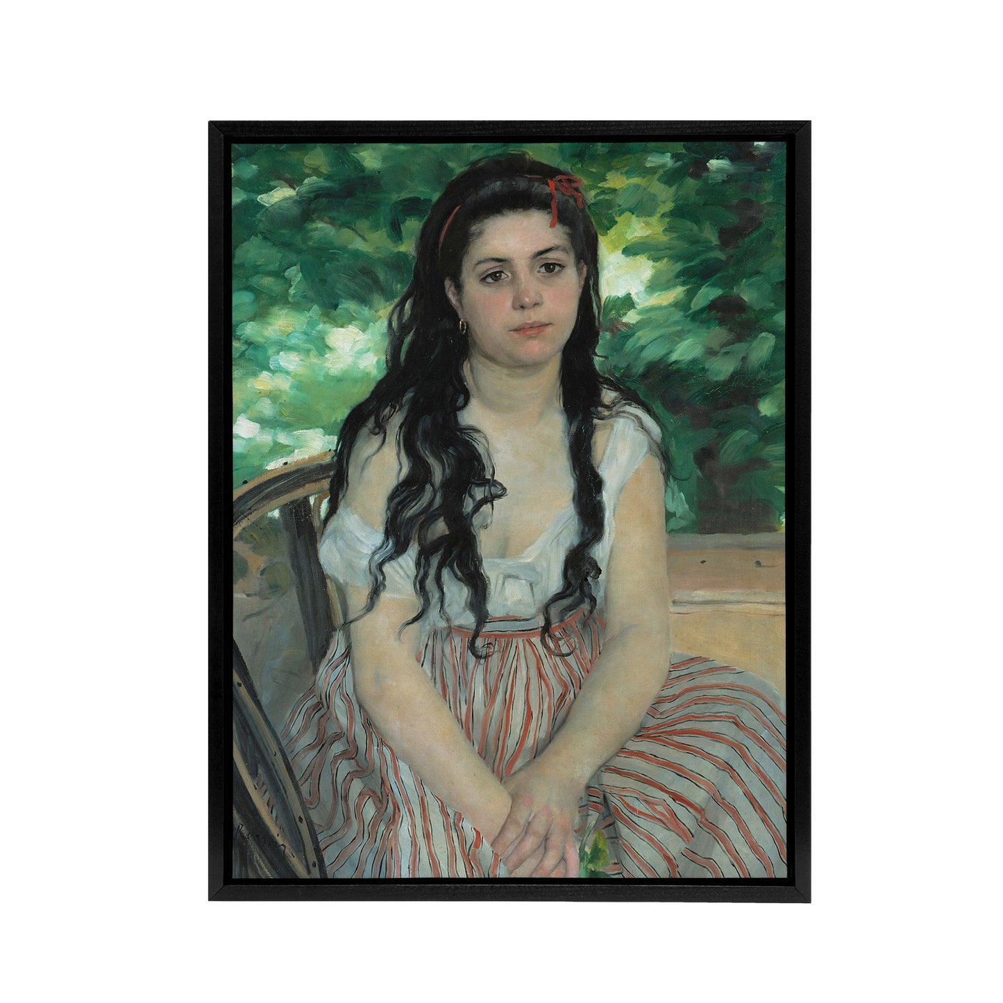 In the Summer Girl Portrait Renoir Vintage Black Framed Canvas Wall Art