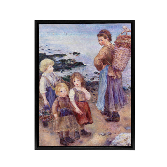 Mussel Fishers at Berneval Renoir Vintage Black Framed Canvas Wall Art