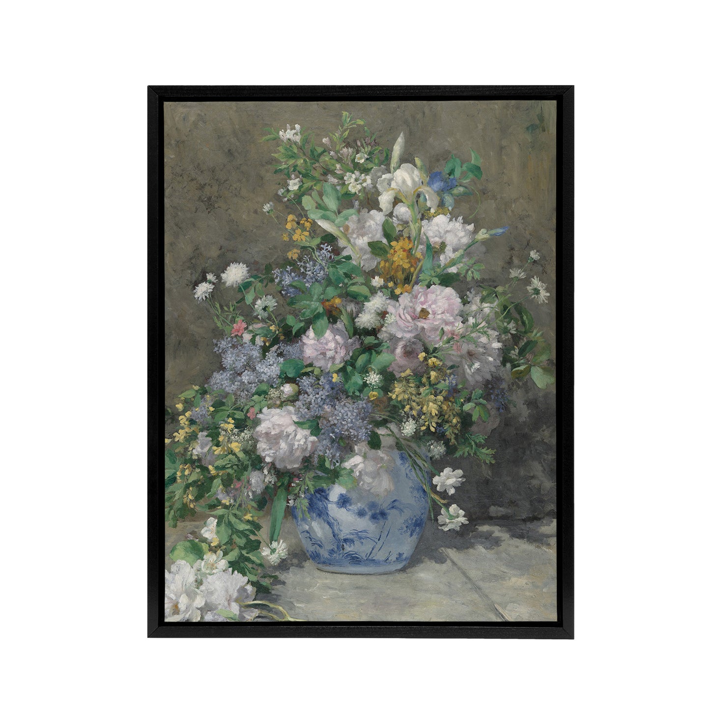 Spring Bouquet in Vase Renoir Vintage Black Framed Canvas Wall Art