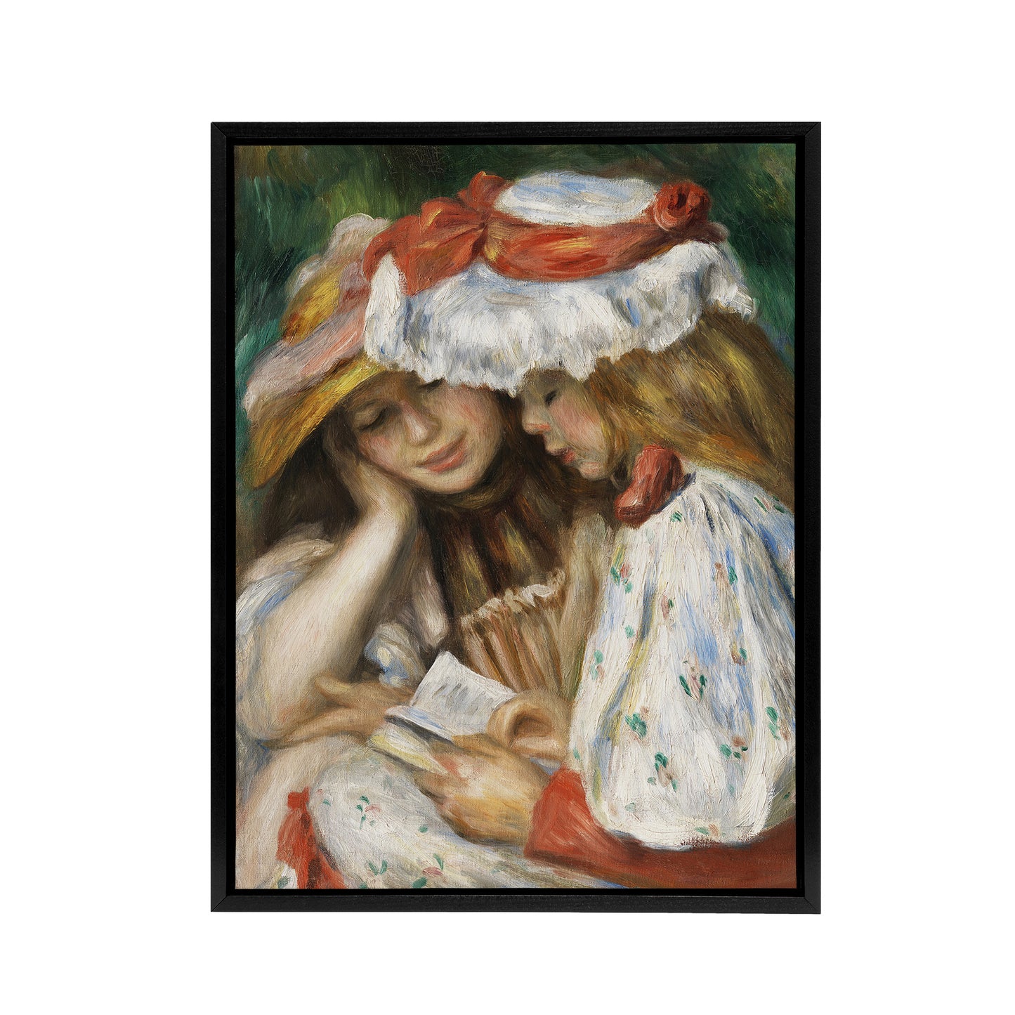 Two Girls Reading Renoir Vintage Black Framed Canvas Wall Art