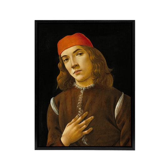 Portrait of a Youth Botticelli Vintage Black Framed Canvas Wall Art
