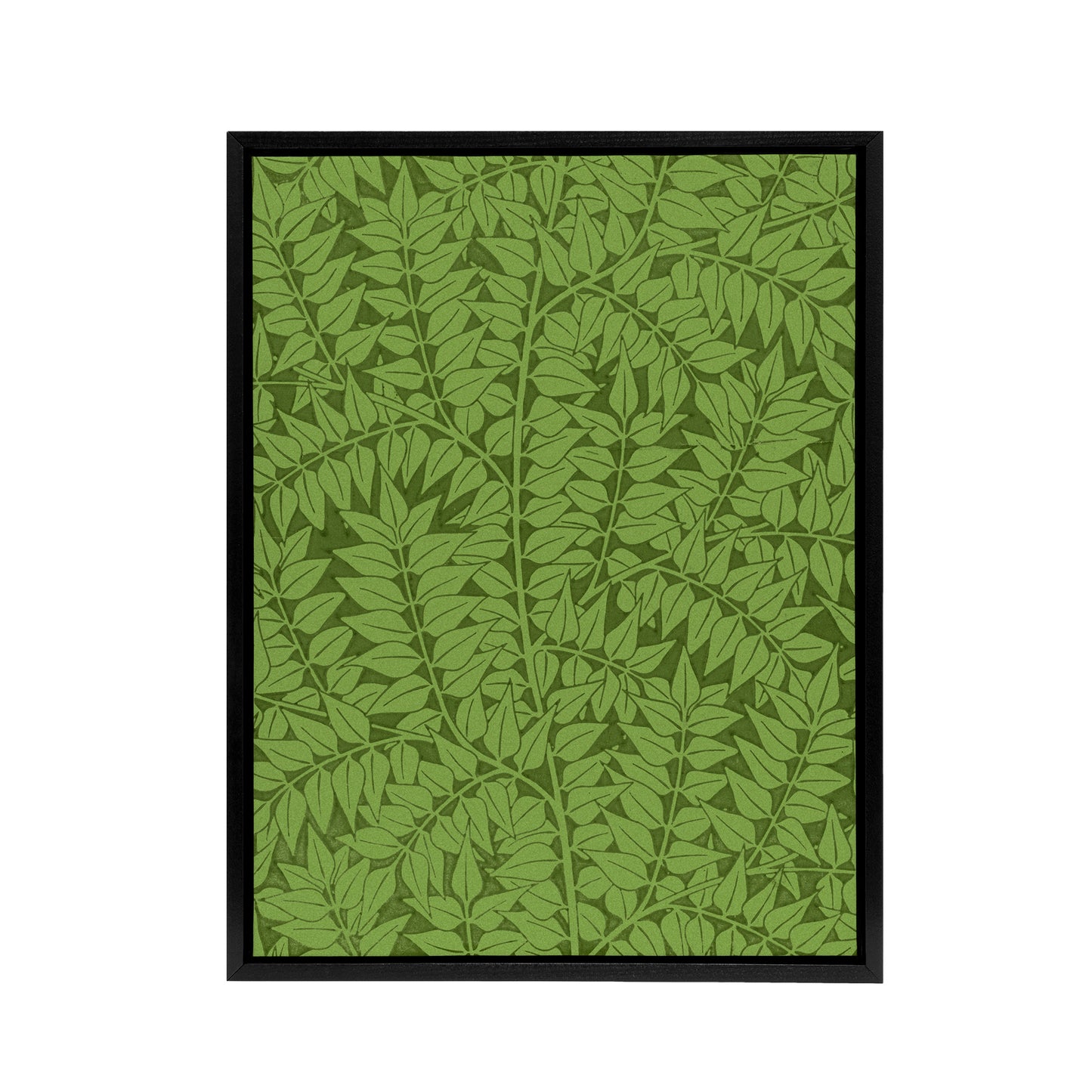 Leafy Branch Green Pattern W. Morris Vintage Black Framed Canvas Wall Art