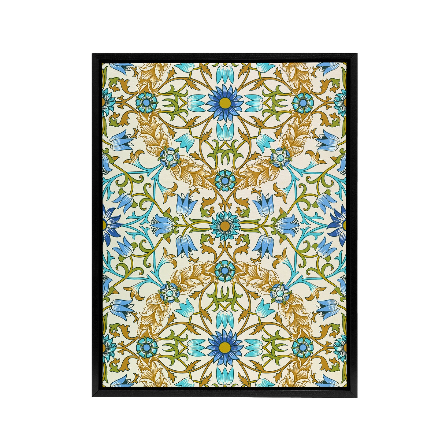 Blue Floral Vine Pattern W. Morris Vintage Black Framed Canvas Wall Art