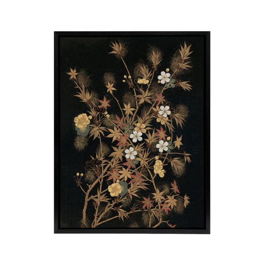 Japanese Autumn Flowers G A Audsley Vintage Black Framed Canvas Wall Art